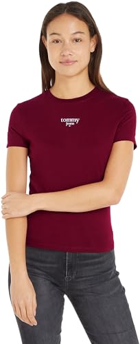 Tommy Jeans Camiseta de Manga Corta Mujer Slim Logo Cuello Redondo, Rojo (Red Carpet), M