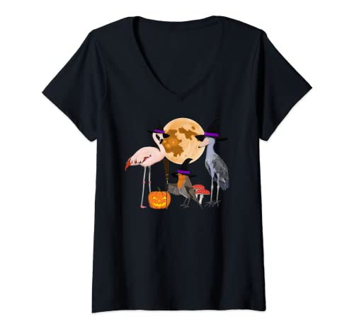Donna Halloween Pettirosso Flamingo Uccello da Giardino Animale Maglietta con Collo a V
