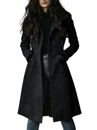 utcoco Womens Long Suede Leather Single Breasted Trench Coat with