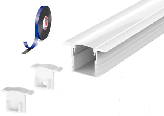 2 Metre Deep Recessed White LED Profile P18-1 C/W Clips, End Caps & Opal Cover | Perfect for Bedroom, Stairs, Hallway, Kitchen, Cabinet (15mm x 14.2mm)