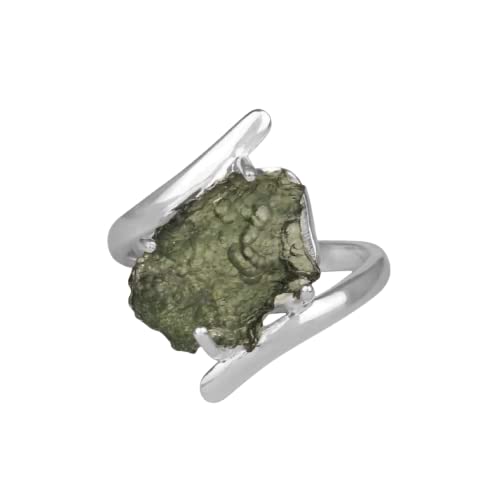 Moldavite Rough Ring 100% Gemstone 925 Sterling Silver Handmade BY HARSHITA JEWELLERY2