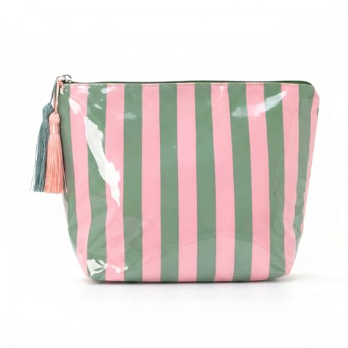 Bolso cosmético rayado impermeable, bolsa viaje 10 in