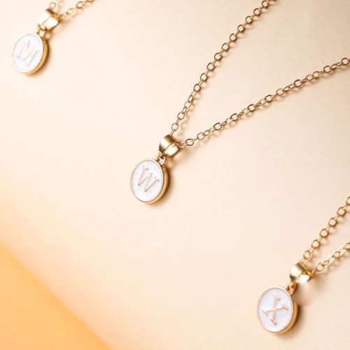 Image of Giftana Alphabet Locket with Chain, White Enamel Letter A-Z Pendant Necklace for Girls, Personalized Initial Name Gold Plated Pendant Necklace Gift for Girlfriend, Valentines Day Gifts for Woman