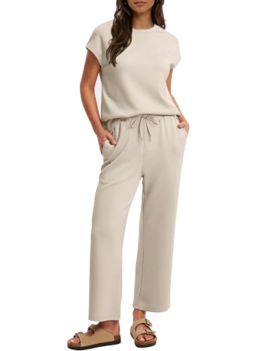 Ensemble décontracté manches courtes et pantalon large au tissu fluide ultra léger