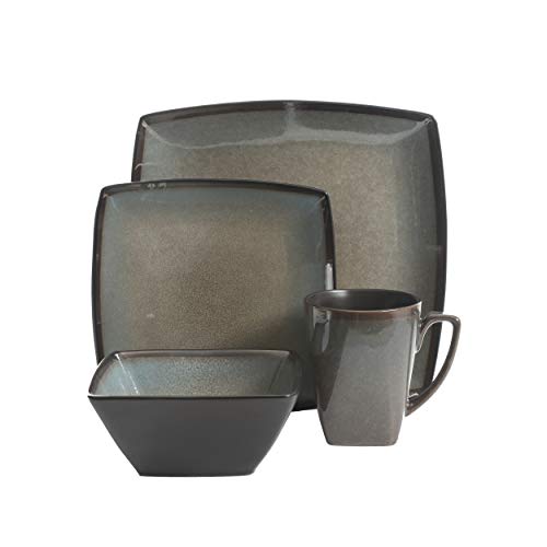 Gibson Elite Tequesta 16 Piece Square Dinnerware Set, Taupe