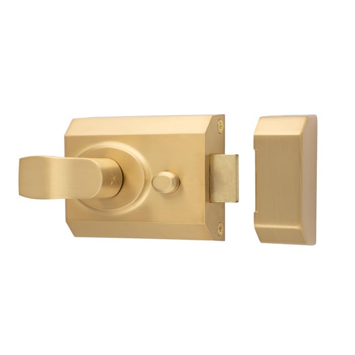 Kooples Harwdare Contract Rim Cylinder Nightlatch – Standard Surface-Mounted Door Lock with Key Access (Satin Brass, 60mm)