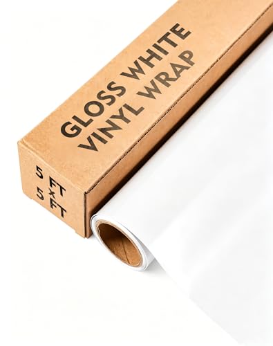 Image of Gloss White Vinyl Wrap Film for Cars, 5ft x 5ft Car Vinyl Wrap Roll for Car Body Protection, Scratch Resistance with Air Release Technology (Gloss White)