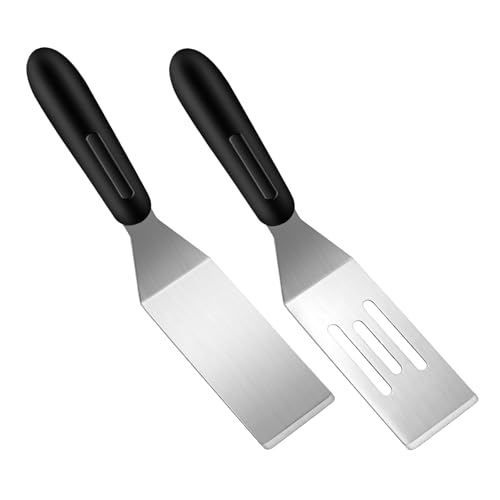2 espátulas pequeñas de metal para uso en cocina, mini espátula para servir y girar, espátula de metal de acero inoxidable y raspador, ideal para panqueques, brownies, postres, galletas, huevos,