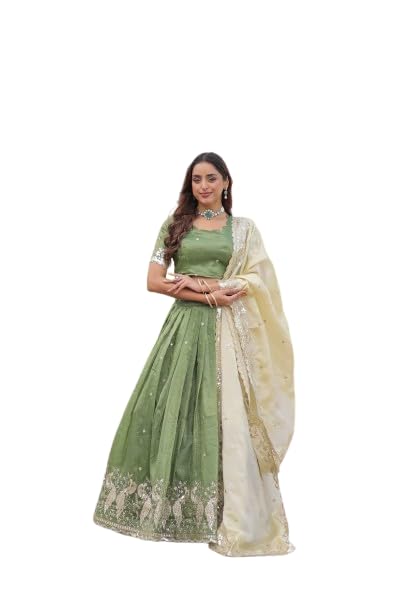 Women's Gold Crush Embroidered Lehenga Choli Set with Dupatta, Heavy Sequins & Zari Work, Full Stitched with Canvas Patta. Purple,Green,Sky Blue-image-4
