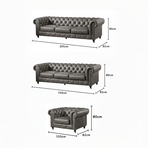 Image of Classic Leatherette Chester Sofa Set Button Tufted, Classic Style Sofa Set 3-Person Sofa for Living Room, Office, and Hallway Colour (Black Leatherette, 3+2+1=6 Seater Sofa)
