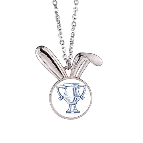 Collier lapin bleu et trophée de foot pendentif sport en alliage