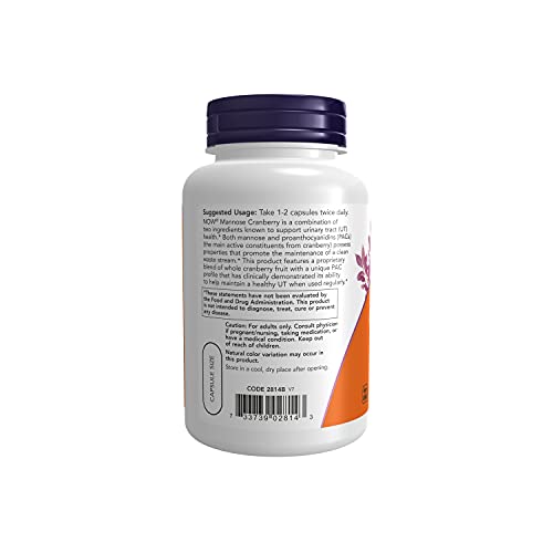 Now Supplements, Mannose Cranberry, Dual Action Formula*, Clinically Evaluated, Urinary Tract Health*, 90 Veg Capsules #TOP2