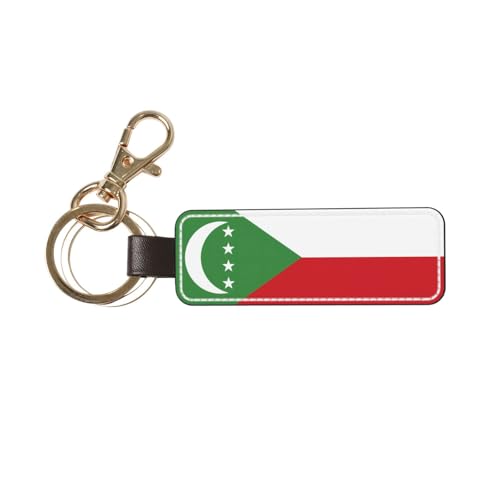 Ninainaid Porte-clés de voiture en cuir véritable avec drapeau des Comores, porte-clés universel pour homme et femme.