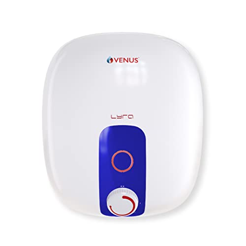 Venus Lyra 10R 10-Litre Storage Water Heater |Porecelain Enamel Glasslined Tank | BEE Star Rating - 4 Stars | Free Flexible Hose and Free Installation | Guarantee - 7 years on Inner Tank(White/Blue)