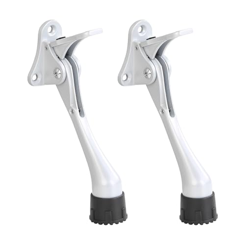 Kickdown Door Stopper 5Inches - 2 Packs One Touch Adjustable Height Door Stop for The Bottom of Door The Bottom of Door Aluminum Alloy Metal Door Stopper with Rubber Tip Silver