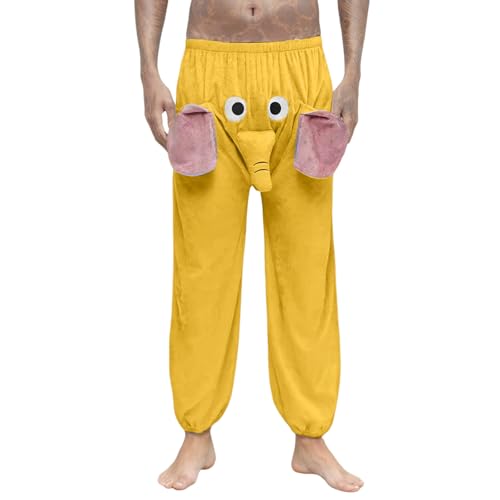 Elephant Pajama Pants, Cute Animal Pants Funny Cartoon Elephant Trunk Pajama Bottoms Fleece Sleepwear for Men, Couple