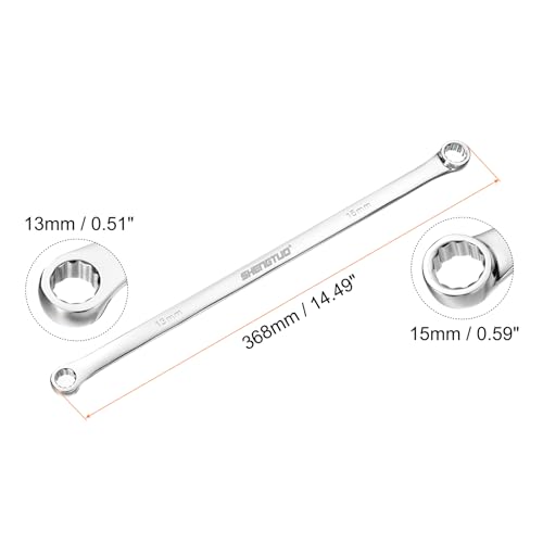Image of HARFINGTON Double End Box Wrench 13 x 15 mm Metric 12 Point 0 Degree Offset Extra Long Double End Box Ratcheting Wrench CR-V Polished Long Spanner Tools for Repairs