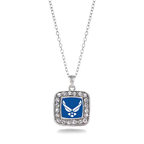 Inspired Silver - Air Force Symbol Charm Necklace for Women - Silver Square Charm 18 Inch Necklace with Cubic Zirconia Jewelry