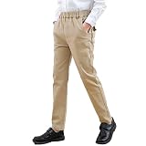 YaYabroe Kids Boys' Casual Elastic Waist Dressy Uniform Pants Size 4-15 Years (Khaki, 8-9 Years)