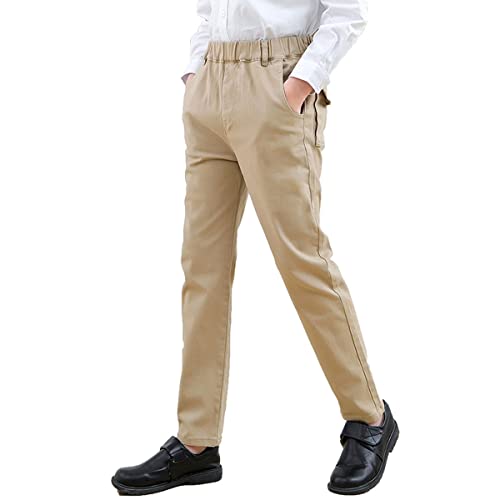 YaYabroe Kids Boys' Casual Elastic Waist Dressy Uniform Pants Size 4-15 Years (Khaki, 5-6 Years)