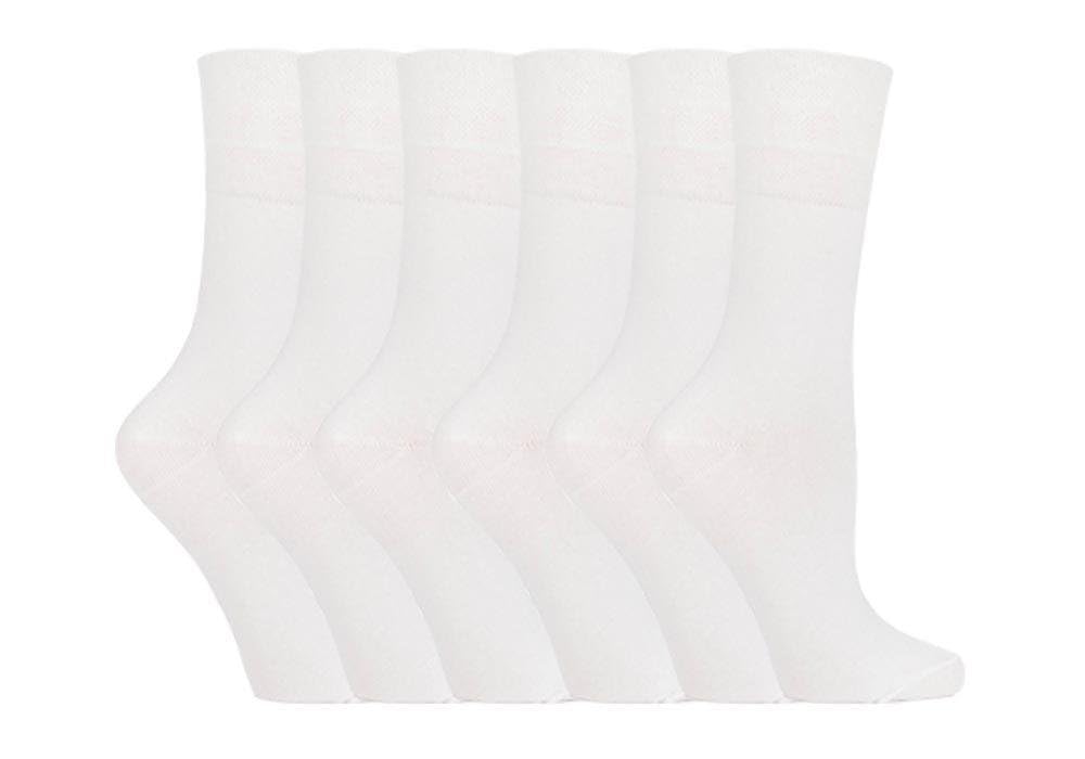 Iomi Women's White Footnurse - 6 Pair Multipack Non Elastic Diabetic Socks With Gentle Grip Wide Top 4-8 (4-8, )