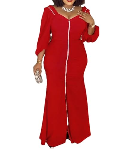 Women Pleated Mermaid Wedding Prom Evening Gown Red XL