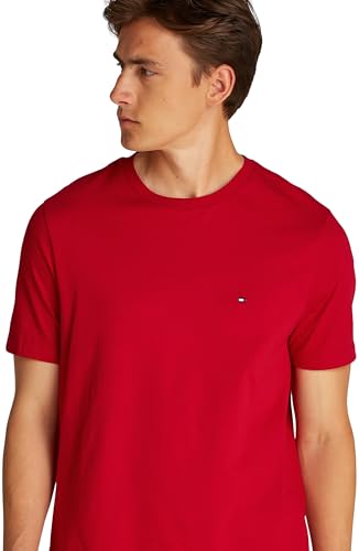 Tommy Hilfiger Camiseta de manga corta Hombre Seasonal Solid Tee con cuello redondo, Multicolor (Medium Red), L