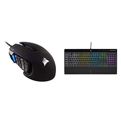 Corsair Scimitar RGB Elite, MOBA/MMO Gaming Mouse, Black, Backlit RGB LED, 18000 DPI, Optical & K55 RGB PRO-Dynamic RGB Backlighting - Six Macro Keys, Black