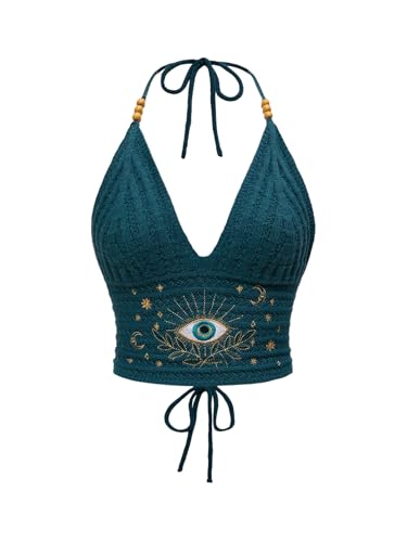 BEAUDRM Women's Y2k Crochet Halter Top Goth...