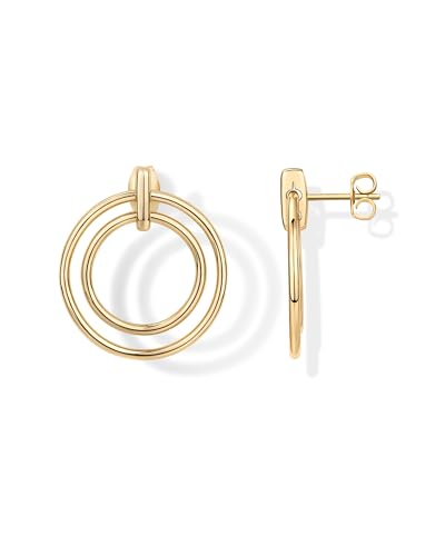 PAVOI 18K Gold Plated Statement Door Knockers Stud Earrings for Women | Interlock Ring Dangle Earrings
