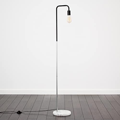 MiniSun Industrial Black and Chrome Metal Floor Lamp with a White Marble Base - Complete with 4w LED Filament Bulb [2700K Warm White]