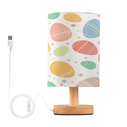 SDMKA Colorful Easter Eggs Bedside Table Lamp for Bedroom, Minimalist Nightstand Lamp with Round Fabric Shade for Living Room, Office, No Bulb Required