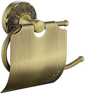 Lucyound Brass Toilet Roll Holder with Lid, Vintage Toilet Paper Holder for Loo Roll, Petal Carving Series Wall Mounted Bathroom Accessories, Antique Gold
