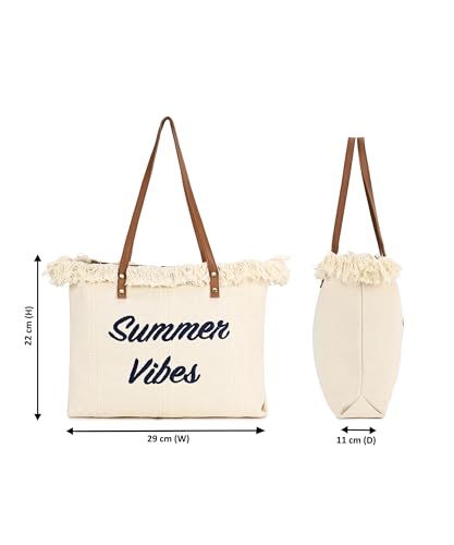 Image of GRECIILOOKS Eco Canvas Boho Tote Bag for Women, Spacious Jute Handbag with Faux Leather Straps, Frayed Edge & Floral Print, Lightweight Shoulder Bag for Beach Travel Shopping Work