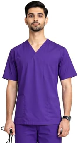 Mafatlal Antimicrobial V-Neck Scrub Top for Men | Poly-Viscose Stretch Fabric | Two-Way Stretch | Professional & Comfortable | XXXL | Violet