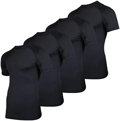 4 Pack: Mens Short Sleeve Shirts Compression Shirt Base Layer Men Tight Thermal Undershirt Active Fitness Training Athletic T-Shirt Quick Dry Fit Workout Sports Rashguard Gym Running Top,Set 1,XL
