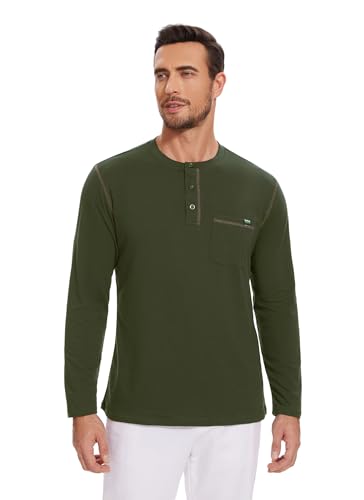 Men's Long Sleeve Henley Shirts Button V-Neck T-Shirt Classic Causal Cotton Blend Tops with Pocket2