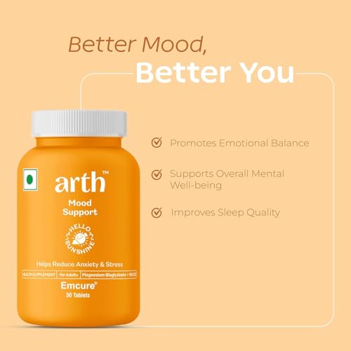 Image of Arth Chelated Magnesium Bisglycinate Supplement | With Vitamin D2 & B6 | High Absorption 1000mg Magnesium Bisglycinate complex for Muscle Recovery, Relaxation & Better Sleep | Stress & Anxiety Support | 60 Veg Tablets | For Men & Women
