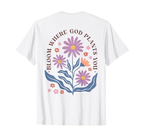 Boho Floral « Bloom Where God Plants You » Mignon Motivation T-Shirt