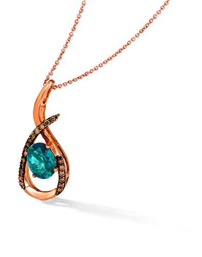 1/5 Carat Diamond And 2 Carat Oval Blue Topaz Open Teardrop Pendant Necklace For Women In 14K Rose Gold (Brown, Si1-Si2, Cttw) On 18 Inch Chain By Levian #TOP2