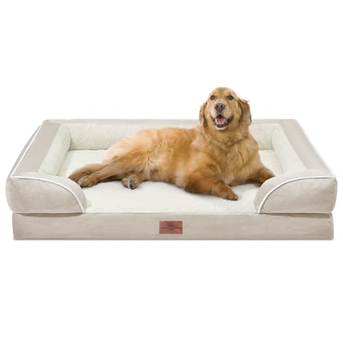 Comfort Expression Orthopedic Dog Bed for Extra Large Dogs 42x30 Inch, Waterproof Supportive Egg Crate Foam XL Pet Bed with Removable Bolsters, Dog Couch with Washable Cover & Non-Slip Bottom, Beige