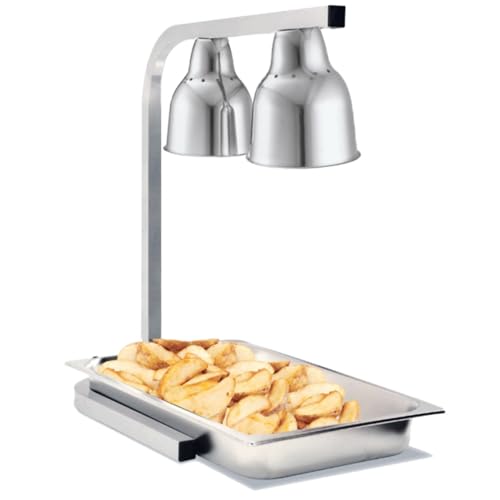 Chauffe Frites Professionnel GN1/1 Chauffe Frites à 2 Lampes Chauffe Frites Infrarouge Maintien au Chaud Buffets Cafétérias Chauffe Frites pour Restauration Plats...