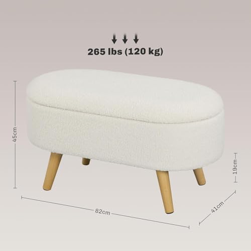 Image of Upholstered Ottoman Bench with Storage, Boucle Fabric, 39 Litre Hidden Storage, Heavy Duty 120 Kg Load Capacity, Multipurpose Seating for Living Room & Bedroom, Off White