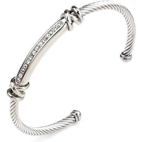 AZR Cable Cuff Bracelet for Women Twisted Wire Bangles designer inspired Knot Vintage Mixed Metal Jewelry Adjustable Silver Stainless Steel Cover