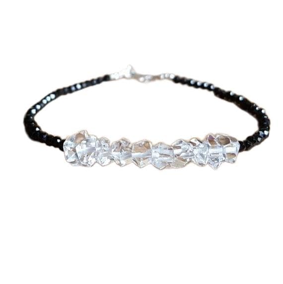 LKBEADS Unisex black spinel & herkimer diamond 2-5x8mm rondelle faceted beads 7 inch stacking bracelet with 925 sterling silver - silver plated clasp (B0B3TFS9VJ) Amazon Price History, Amazon Price Tracker