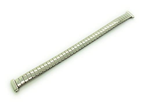 10mm Ladies Skinny Tiny Shiny Stainless Steel Stretch Expansion Watch Band (Silver)
