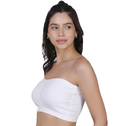 Image of DChica Essentials Tube Bra for Women's, Cotton Padded Bra, Full Coverage, Non-Wired Young Women's T-Shirt Gym Bra, Solid Stylish Without Strap Training Bras