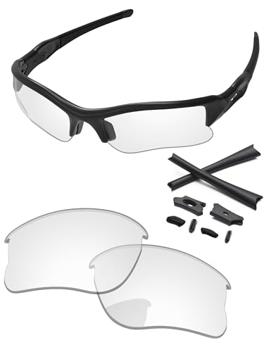 PapaViva Replacement Lenses & Rubber Kits for Oakley Flak Jacket XLJ OO9009 63mm Sunglass HD Clear Non-polarized