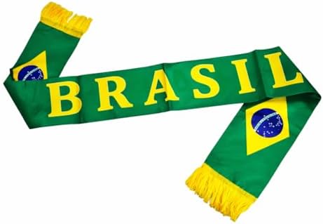 Cachecol Brasil Copa do Mundo, Verde e Amarelo com Franjas, Polié...