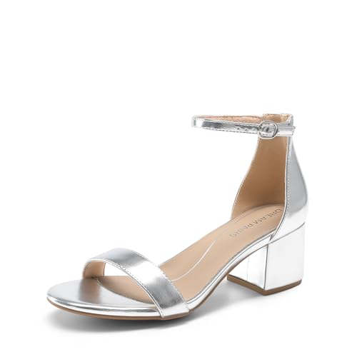 DREAM PAIRS Womens Low-Chunk Low Heel Pump Sandal,Size 7.5,Silver-Metallic,LOW-CHUNK